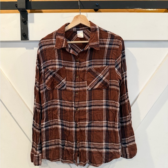 No Boundaries Brown Plaid Shirt - Picture 1 of 3